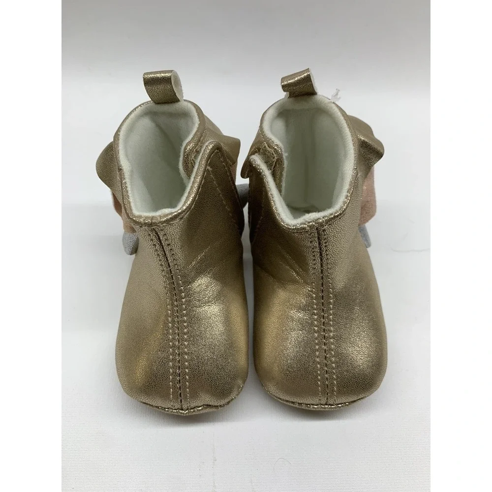 Rising Star Baby‎ Gold Ruffled Boots Round Toe Slip On 3-6 Months